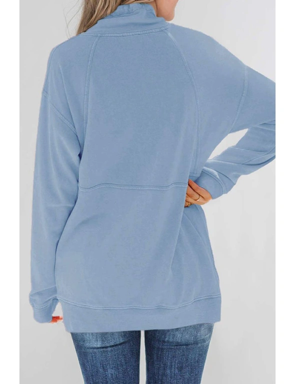 Cotton Pocketed Half Zip Pullover Sky Blue Sweatshirt, hi-res image number null