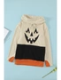 Black Cowl Neck Pumpkin Print Color Block Halloween Sweatshirt, hi-res