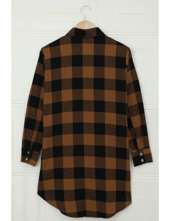Brown Turn-down Collar Plaid Shirt Coat, hi-res image number null