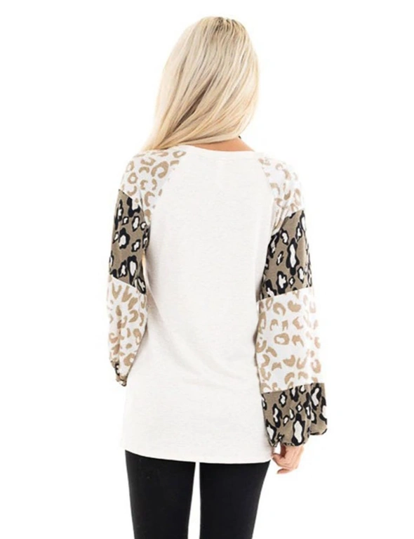 Beige Leopard Print Bubble Sleeve Top, hi-res image number null