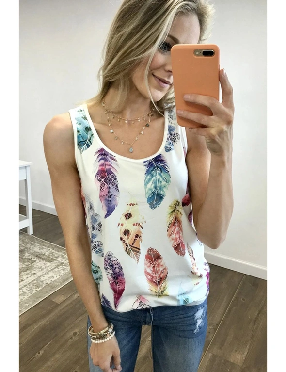 White Aztec Feather Tank Top, hi-res image number null