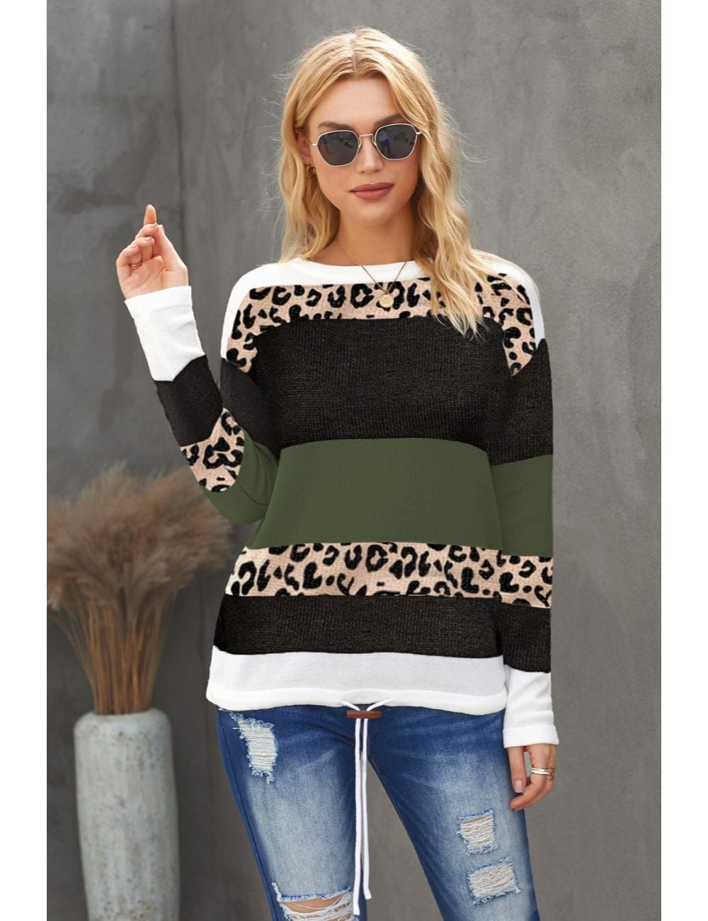 Green deals leopard sweater