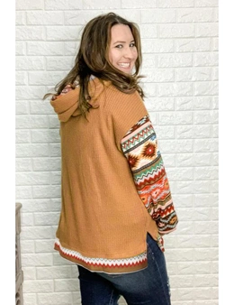 Waffle Texture Aztec Accent Plus Size Hoodie