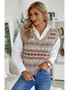 Khaki Tribal Print V Neck Knitted Sweater Vest, hi-res