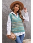 Green Tribal Print V Neck Knitted Sweater Vest, hi-res