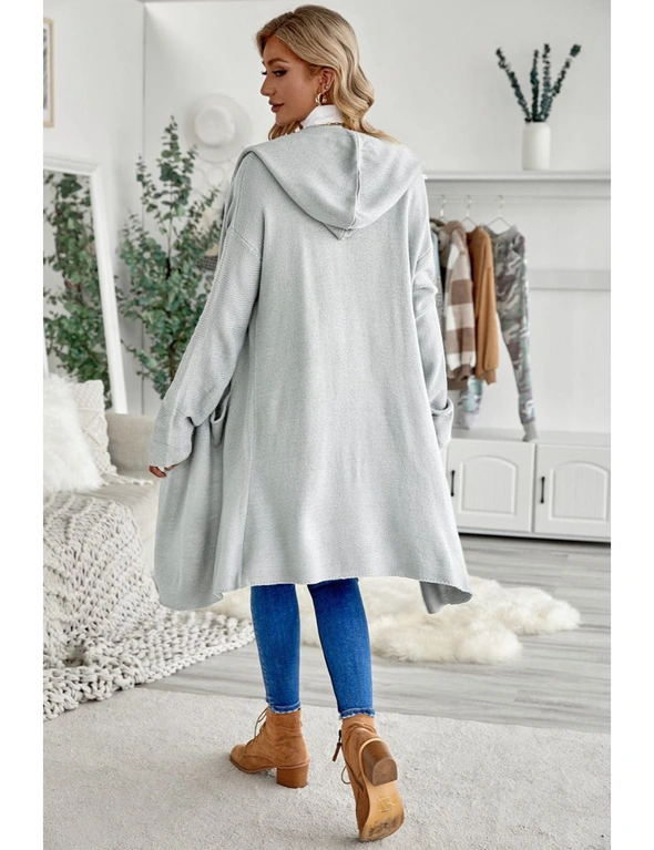 Gray Open Front Hooded Sweater Cardigan, hi-res image number null