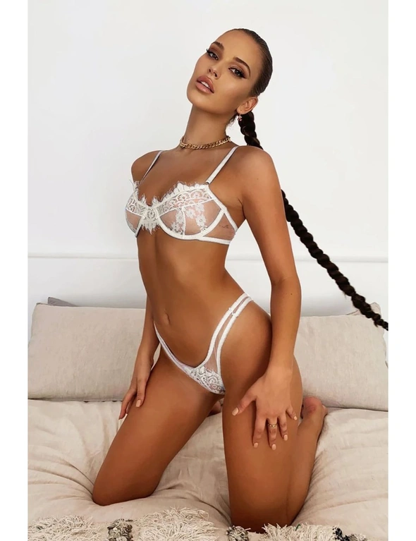 White Lace See-through Sheer Patch Bralette Set