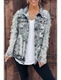 Gray Distressed Buttons Washed Denim Jacket, hi-res