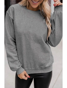 Gray Plain Crew Neck Pullover Sweatshirt