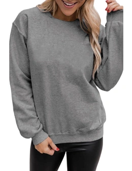 Gray Plain Crew Neck Pullover Sweatshirt
