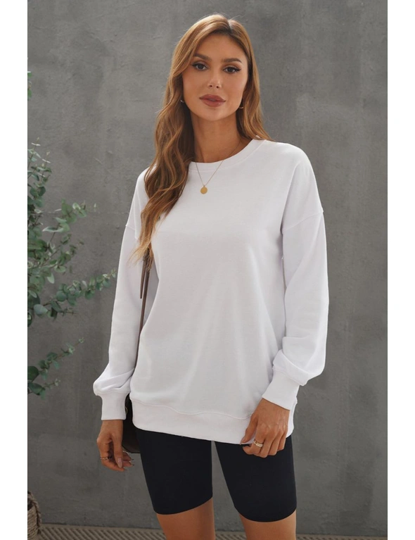 White Oversized Solid Drop Shoulder Sweatshirt, hi-res image number null