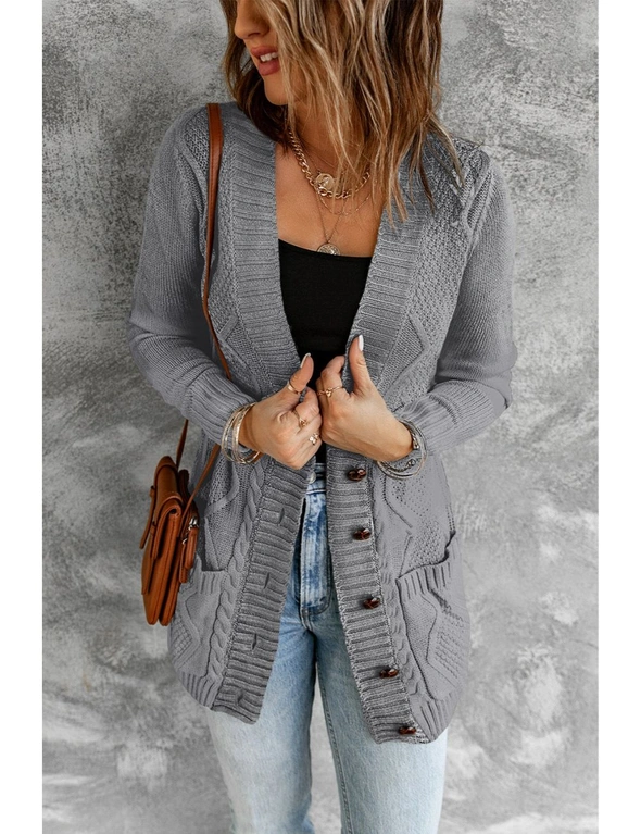 Dark Gray Front Pocket and Buttons Closure Cardigan, hi-res image number null