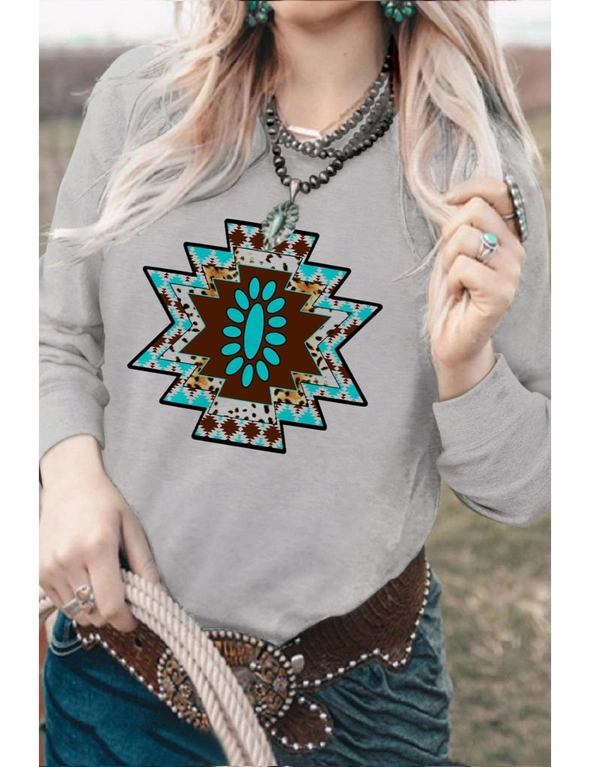 Aztec Tribal Pattern Gray Sweatshirt, hi-res image number null