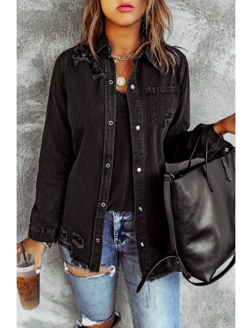 Black Ripped Denim Jacket | Rivers Australia