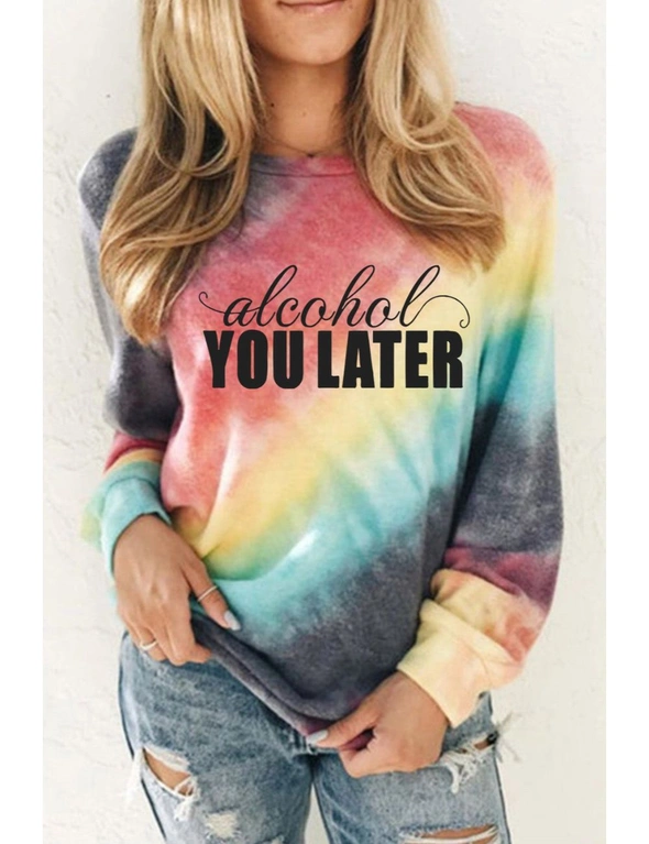 Tie Dyed Letter Print Long Sleeve Pullover Sweatshirt, hi-res image number null