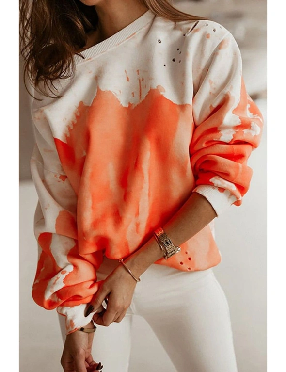 Orange Tie-dye Print Oversized Sweatshirt, hi-res image number null