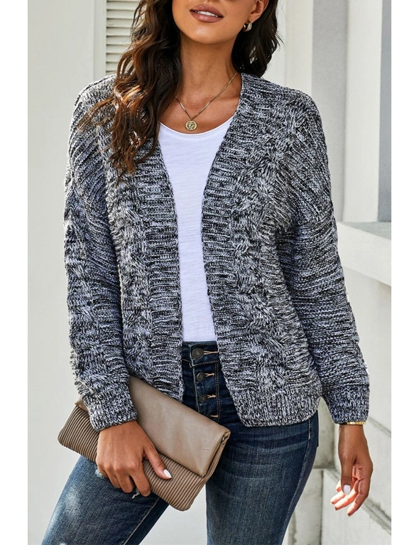 Dark Gray Chunky Wide Long Sleeve Knit Cardigan, hi-res image number null