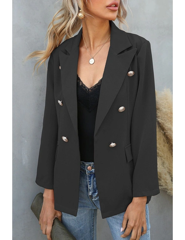 SHEIN LUNE Lapel Neck Double Breasted Belted Blazer