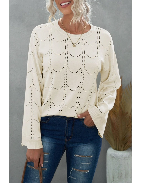 Beige Flare Sleeve Texture Knit Sweater, hi-res image number null