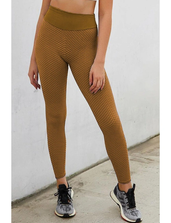 Brown High Waisted Butt Lifting Yoga Gym Leggings, hi-res image number null
