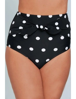 Black Polka Dot Print Front Tie High Waist Bikini Bottoms