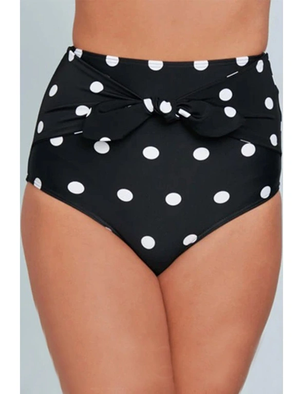Black Polka Dot Print Front Tie High Waist Bikini Bottoms, hi-res image number null