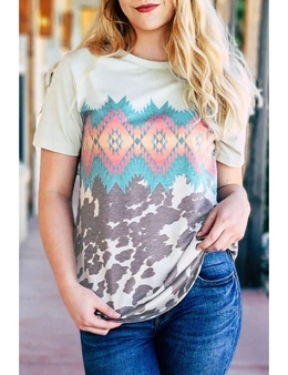 Multi-color Aztec Geometric Print T-shirt