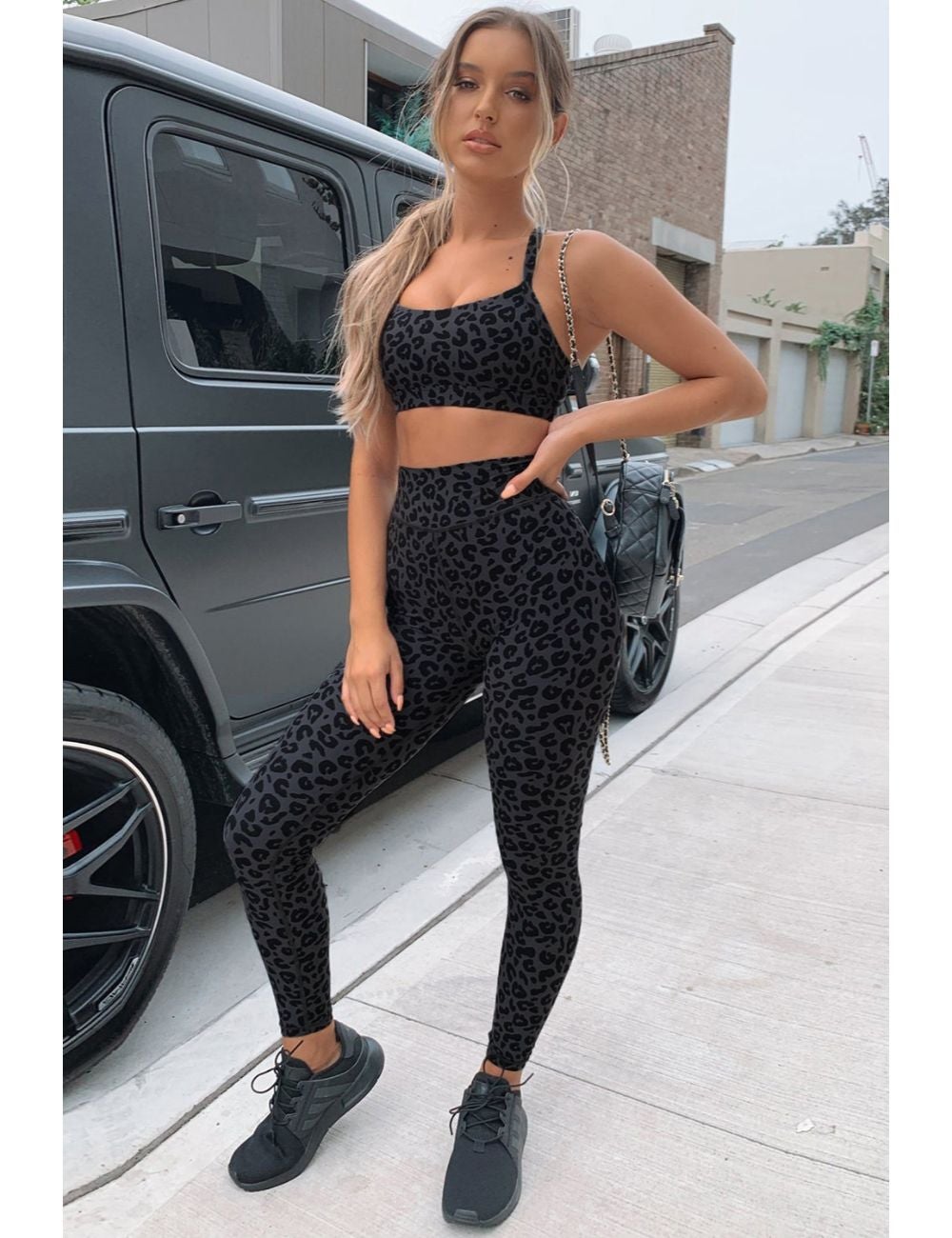 Charcoal Leopard Sports Bra and Legging Set | Rivers Australia