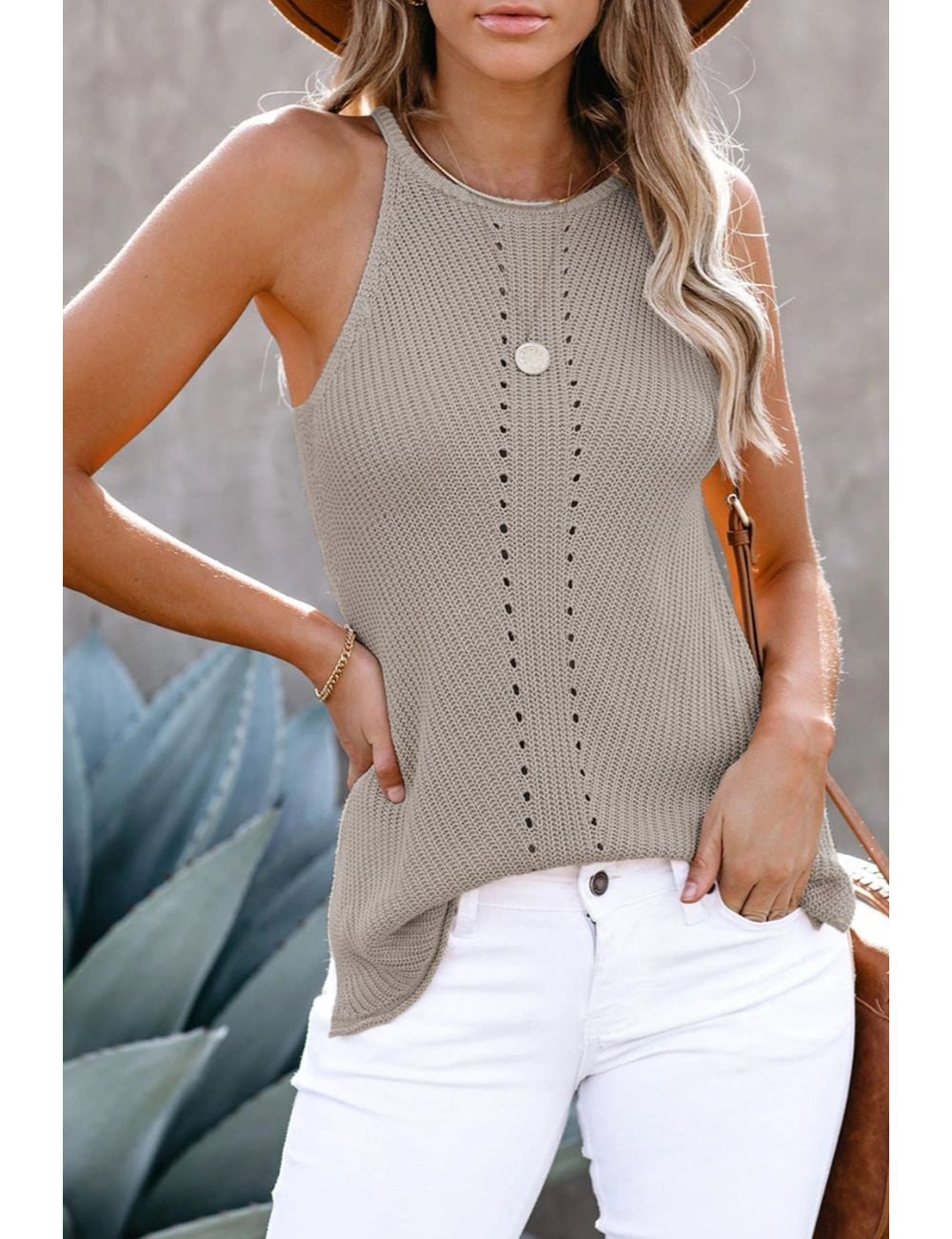 Gray Keyhole Knit Tank Top | Crossroads