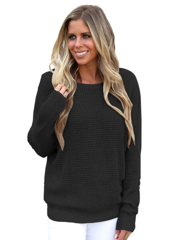Black Cross Back Hollow-out Sweater, hi-res image number null