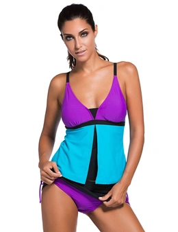 Purple Blue Colorblock Tankini Skort Bottom Swimsuit