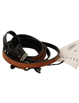 CNC Costume National Fashion Belt with Silver Tone Buckle - Brown Leather
