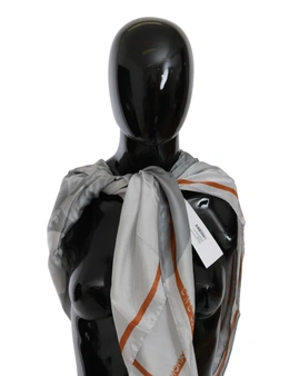 Costume National Gray Orange Silk Floral Foulard Wrap Scarf