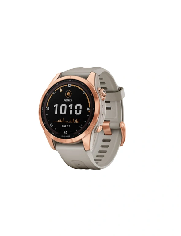 Garmin fÄ“nixÂ® 7S Solar, Rose Gold with Light Sand Band, Multisport GPS Watch, hi-res image number null