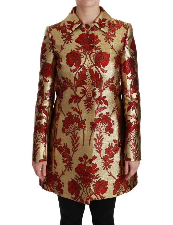 Dolce & Gabbana Red Gold Floral Brocade Cape Coat Jacket -IT40|S, hi-res image number null