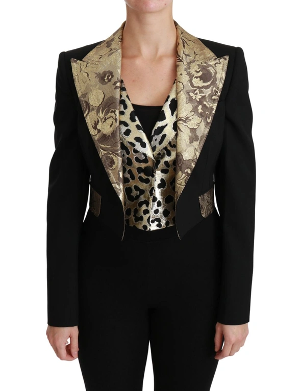 Dolce & Gabbana Black Jacquard Vest Blazer Coat Wool Jacket -IT40|S, hi-res image number null