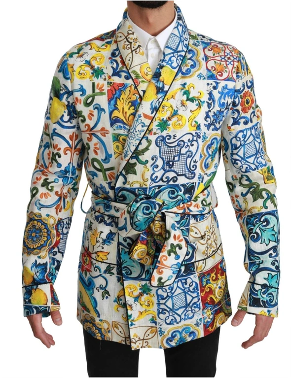 Dolce & Gabbana Majolica Brocade Linen Robe Coat Jacket, hi-res image number null