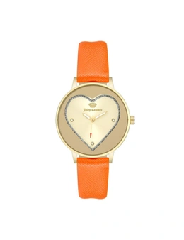 Gold Fashion Watch with Rhine Stone Facing and Leatherette Wristband
