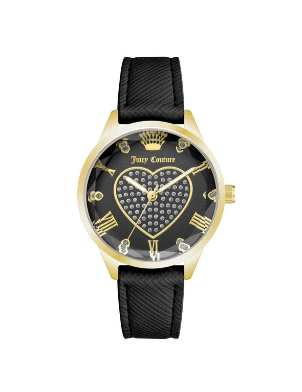 Gold Fashion Analog Watch with Black Leatherette Strap, hi-res image number null
