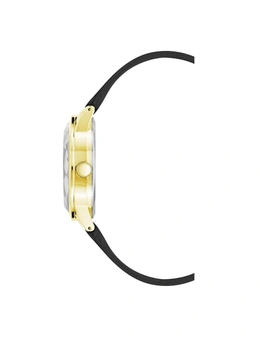 Gold Fashion Analog Watch with Black Leatherette Strap