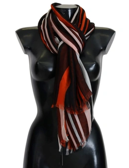 Dolce & Gabbana Red Black Striped Print Silk Scarf