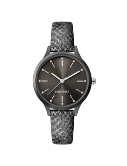 Black Leatherette Fashion Watch with Rhinestone Detail