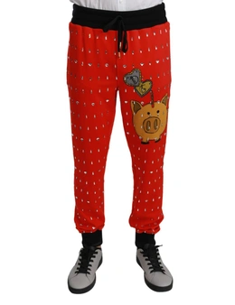 Dolce & Gabbana Red Piggy Bank Cotton Crystal Trousers Pants -IT46 | S