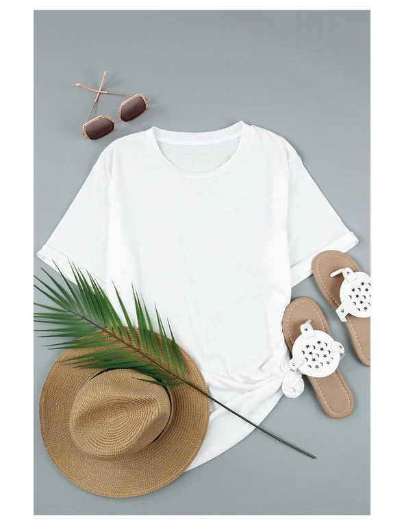 Azura Exchange White Round Neck Rolled Sleeve Plus Size T-shirt, hi-res image number null