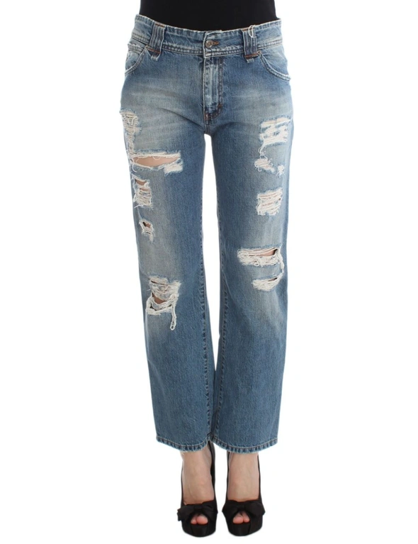 Galliano Blue Wash Cotton Boyfriend Fit Cropped Jeans, hi-res image number null