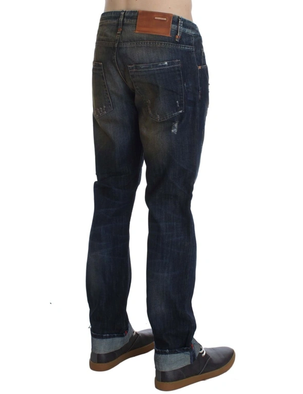 Blue Wash Cotton Regular Straight Fit Jeans, hi-res image number null