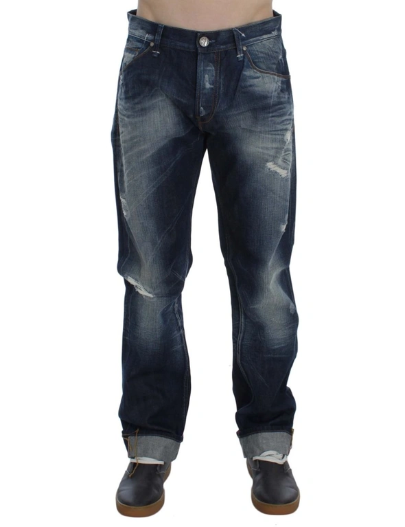 Blue Wash Cotton Denim Regular Fit Jeans, hi-res image number null