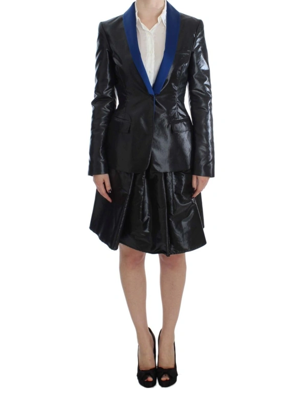 EXTE Black Blue Two Piece Suit Skirt & Blazer, hi-res image number null