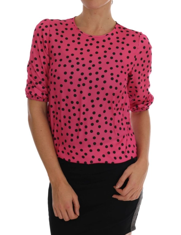 Dolce & Gabbana Pink Polka Dotted Silk Blouse, hi-res image number null