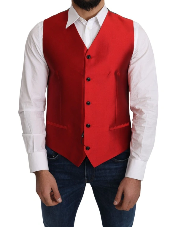 Dolce & Gabbana Red 100% Silk Formal Waist Coat Vest -IT50 | L, hi-res image number null